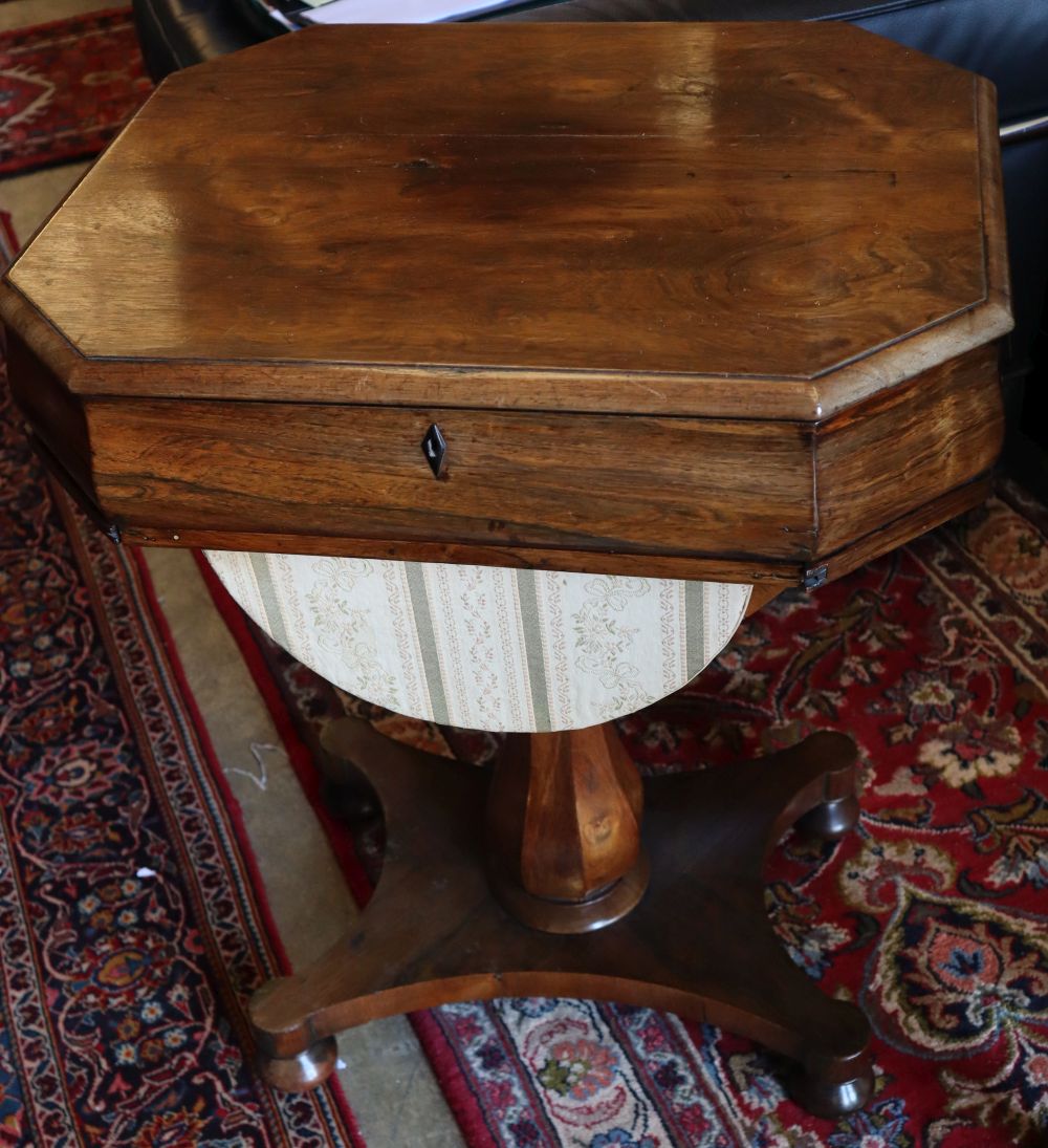 A Victorian rosewood work table, width 60cm, depth 49cm, height 78cm